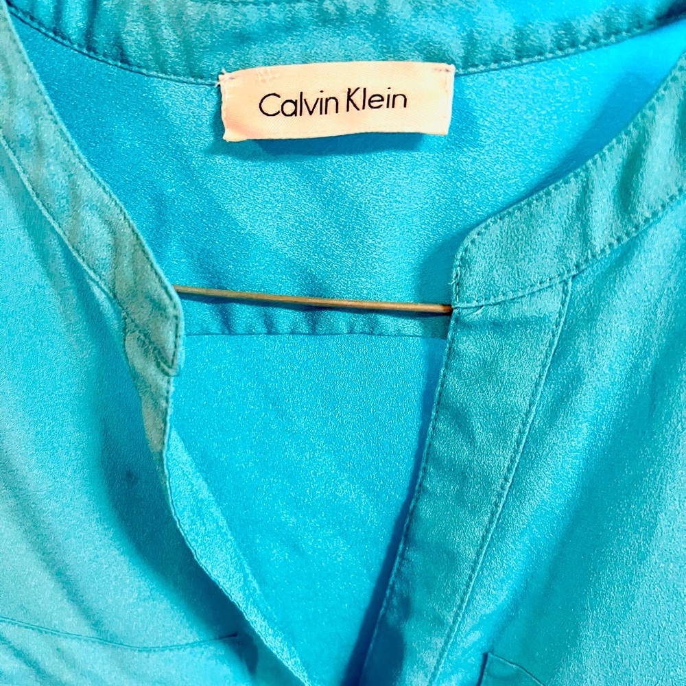 Calvin Klein Button-Up Blouse, Medium Size, Aqua Blue